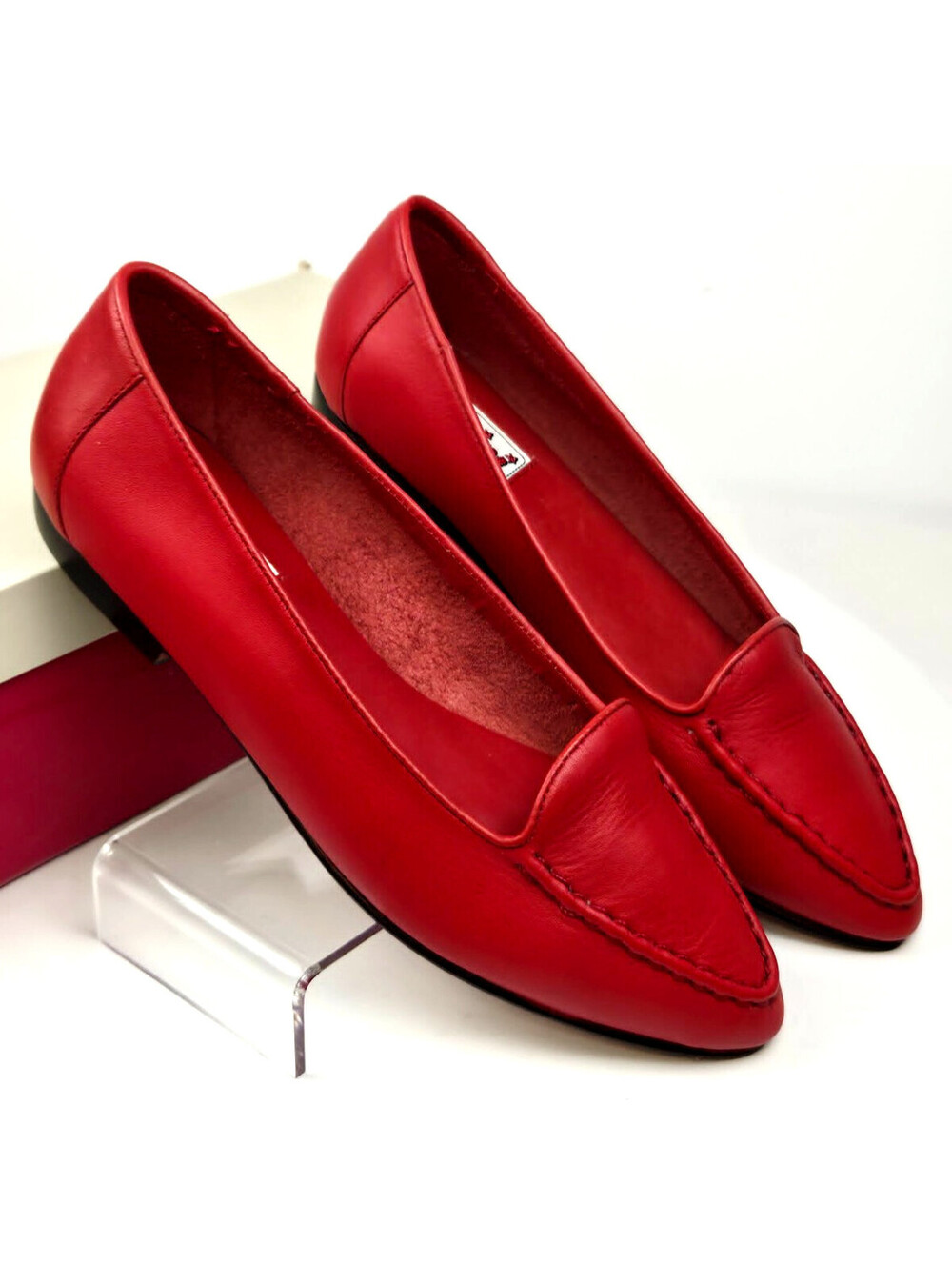 Bellini Red Leather Loafer Pumps US 6 B Vintage flat Shoes w Box Brazil